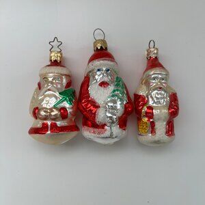 3 Vintage Inge Hand Blown Glass Santa Claus Ornaments Rare Christmas